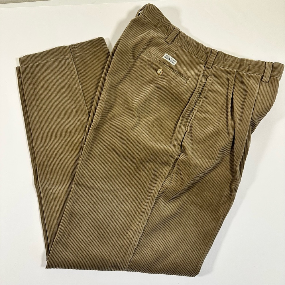 Polo Ralph Lauren Tan Corduroy Pleated‎ Trousers Pants 35x32 Heritage Preppy